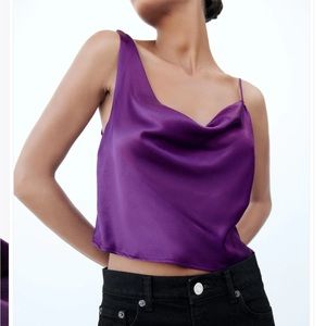 Zara Purple Crop Satin Top NWT
